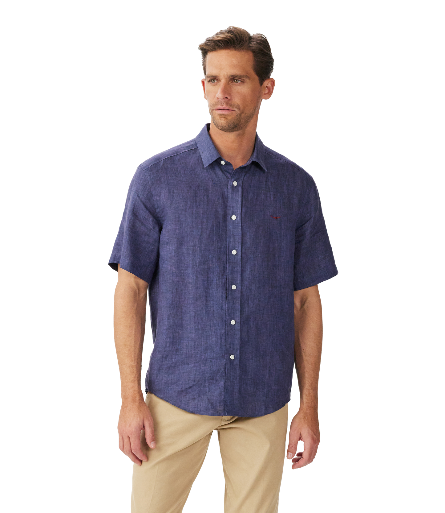 R.M. Williams, the Newman Linen SS Shirt in Navy