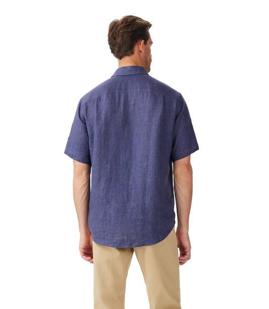 R.M. Williams, the Newman Linen SS Shirt in Navy
