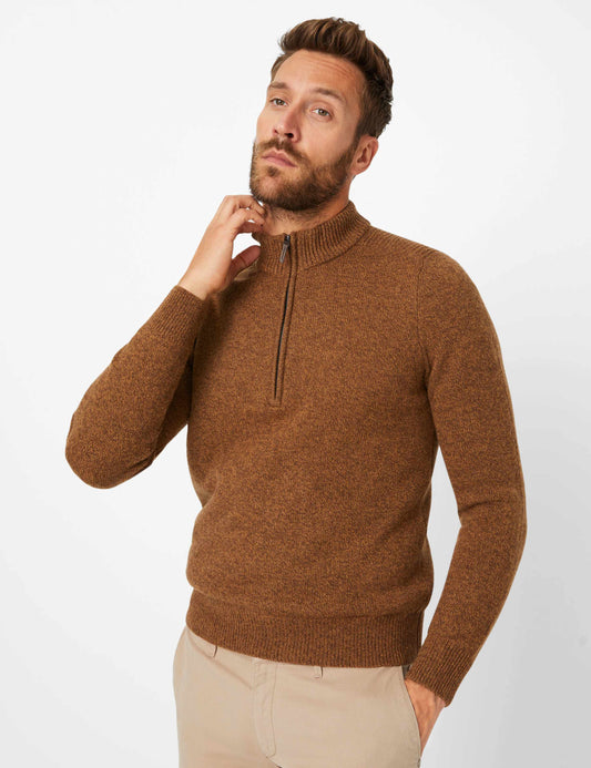 Brax, Steffen Zip Neck Knit - (Nut - 55)