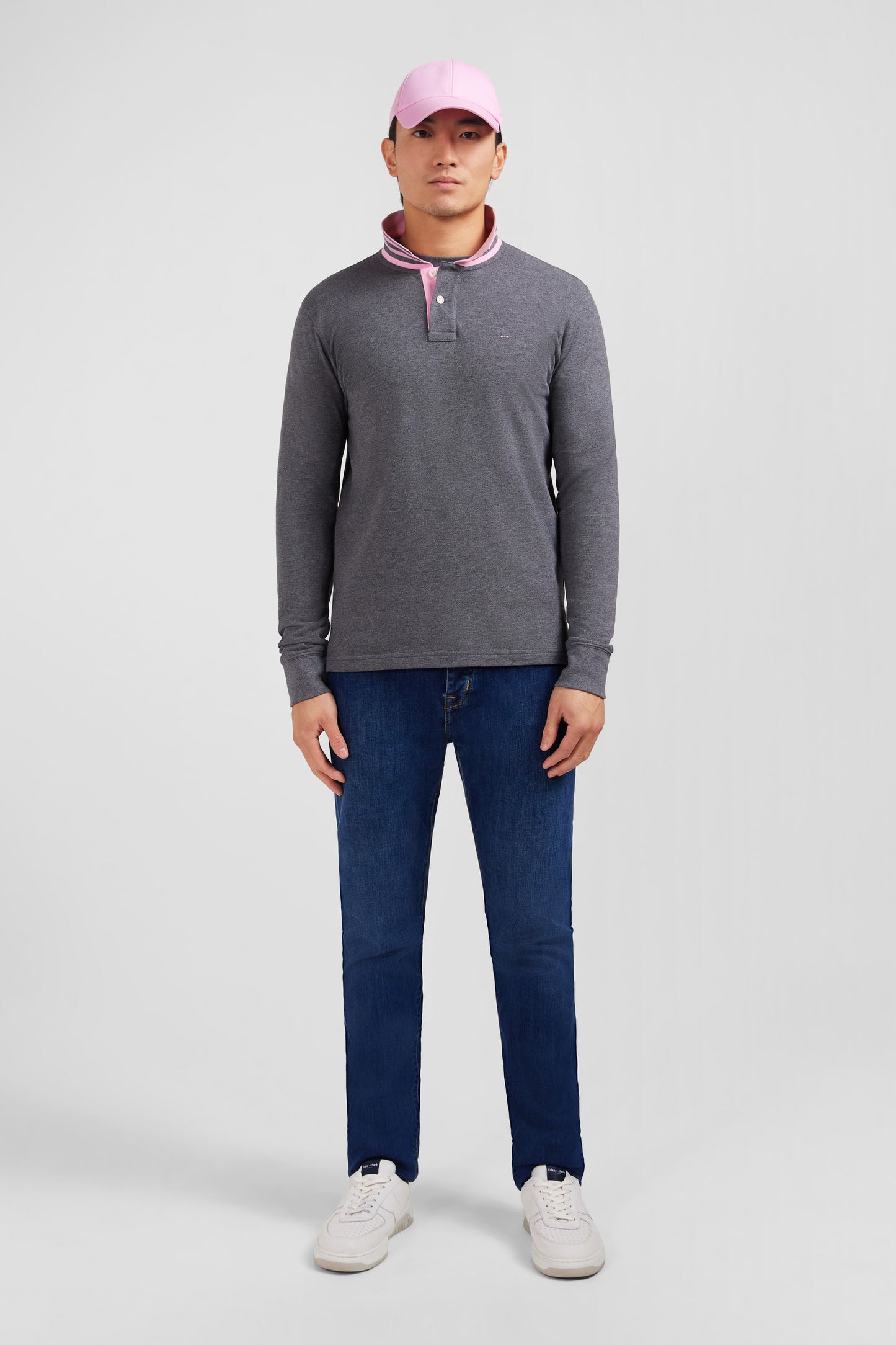 Eden Park Long Sleeve Polo with Contrast Collar