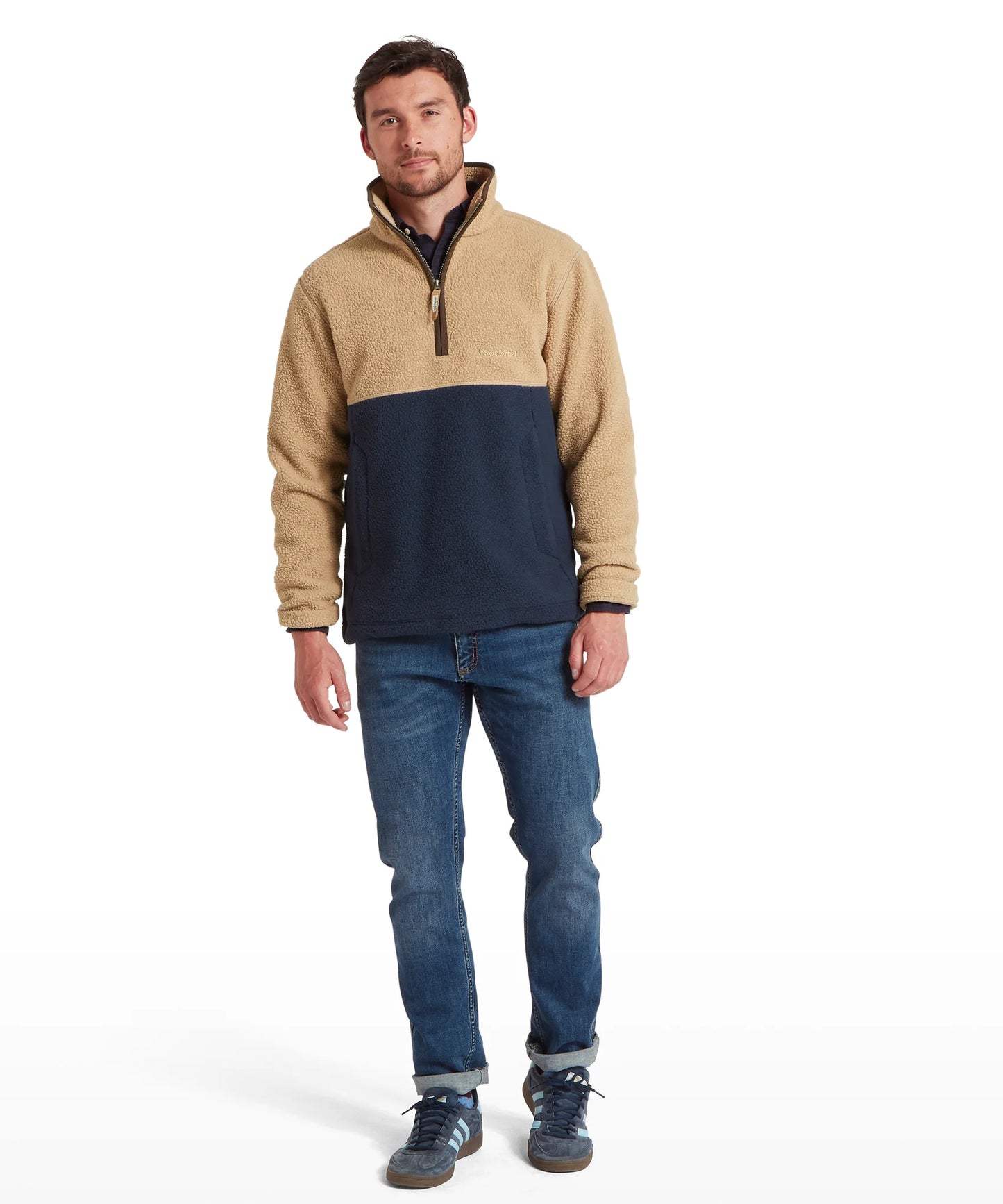Schoffel Mens Countrywear, the Berkeley Retro Fleece in True Navy/Tan