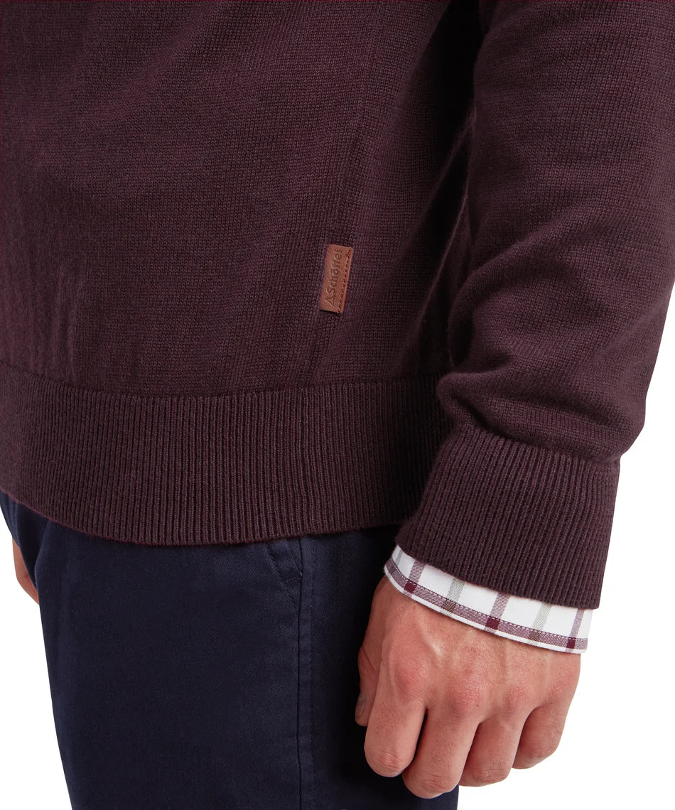 Schöffel Mens Countrywear, the Calton Cotton Cashmere 1/4 Zip Jumper in Wine