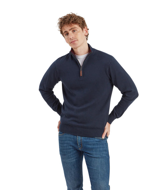 Schoffel, Calton Cotton Cashmere 1/4 Zip Jumper - (Petrol Blue)