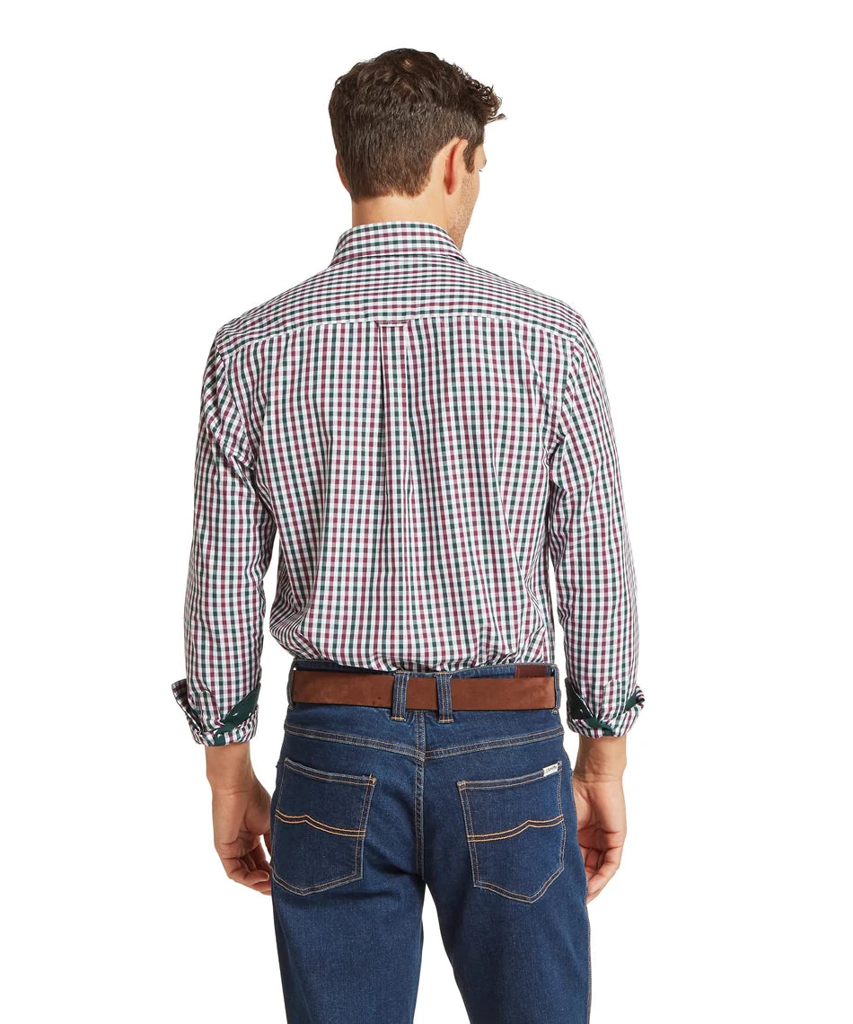 Schöffel, the Hebden Tailored Shirt in Deep Pine/Burgundy