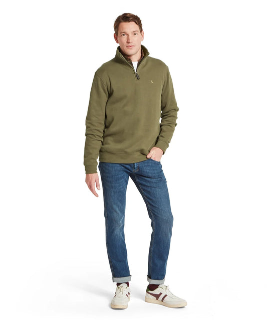 Schöffel, the Kingsand 1/4 Zip Jumper in Dark Khaki Green