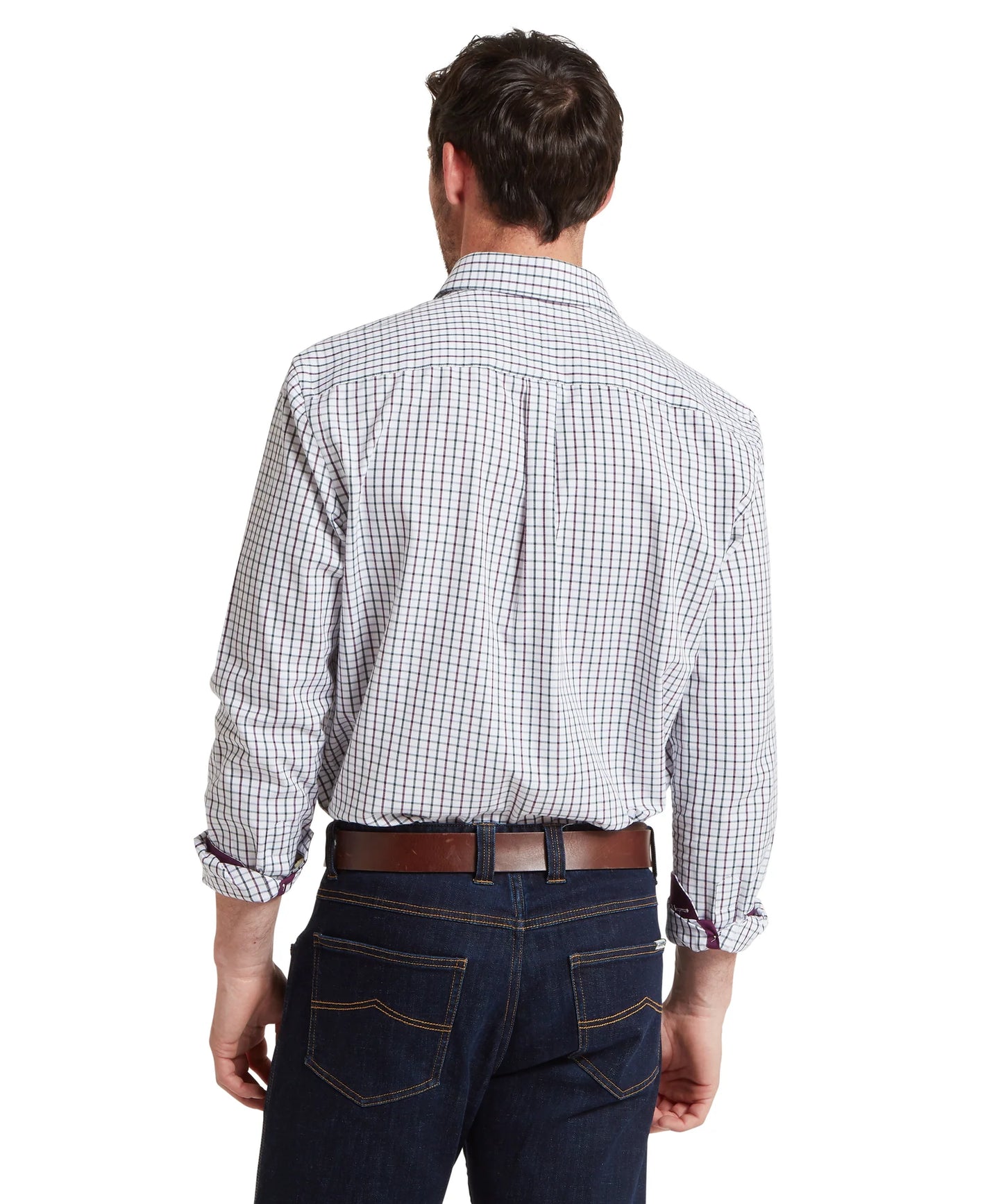Schoffel Mens Countrywear, the Milton Tailored Shirt in Plum/Botanical Green