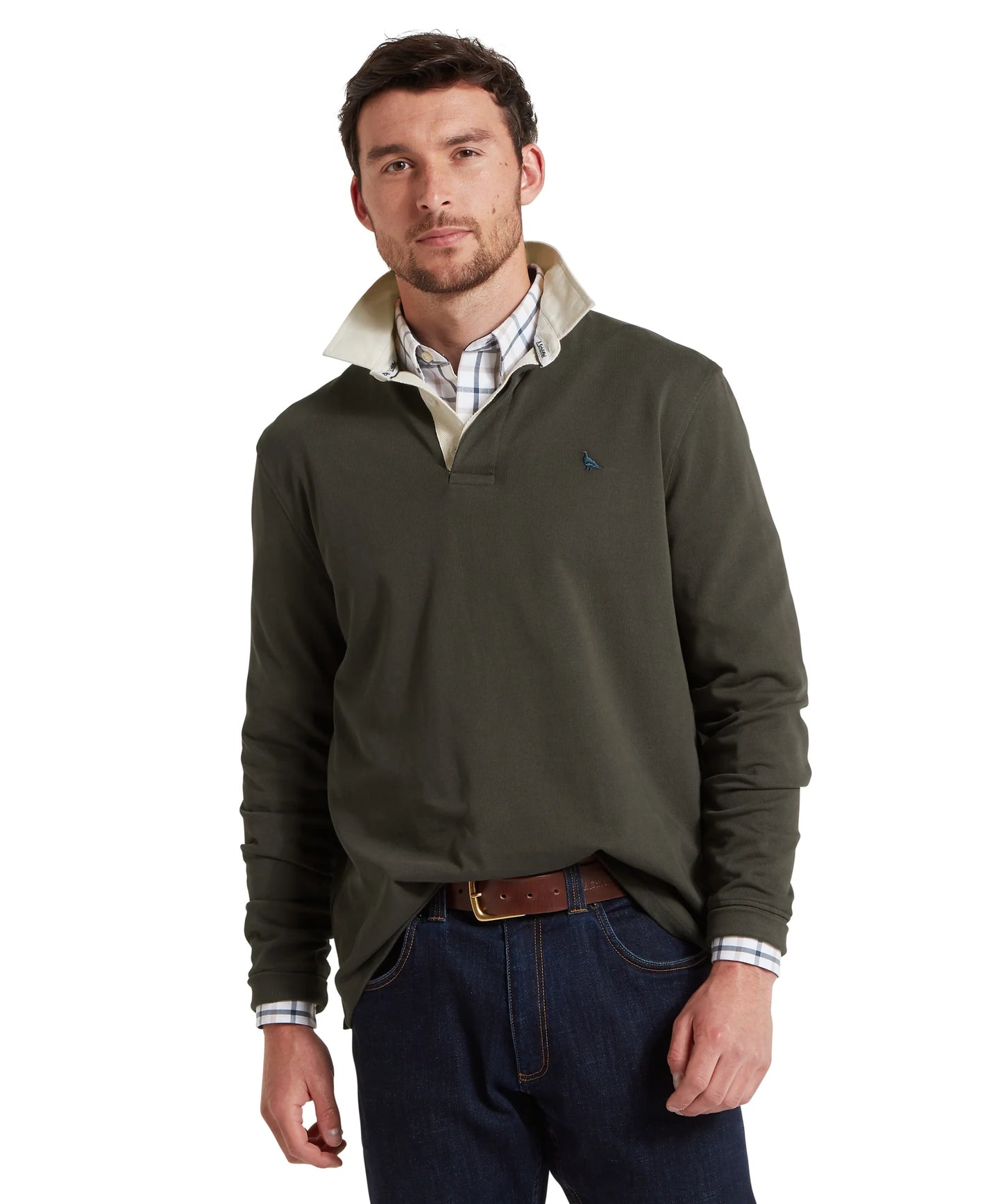 Schoffel Mens Countrywear, the Porthallow Rugby Shirt in Peat Green