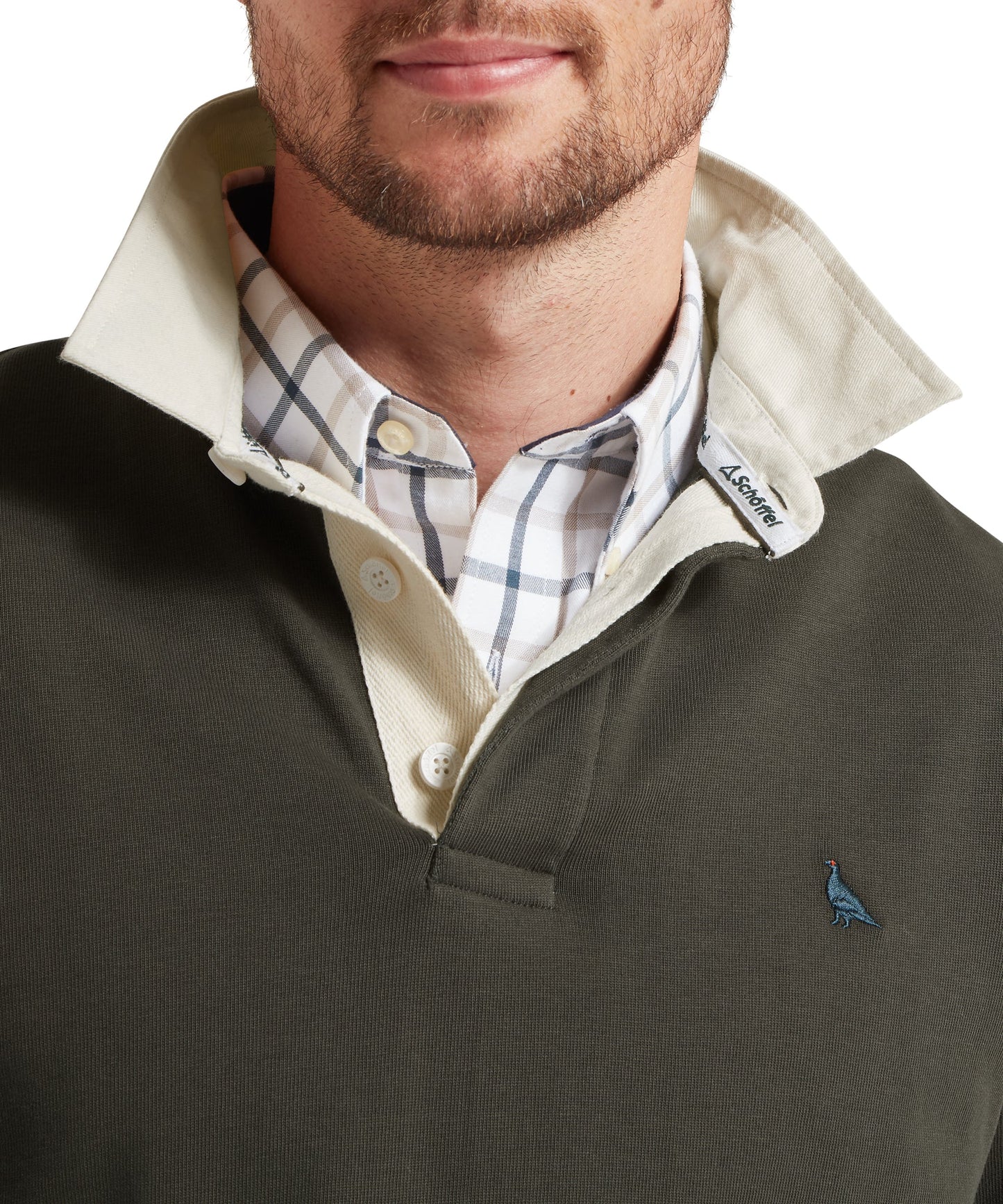 Schoffel Mens Countrywear, the Porthallow Rugby Shirt in Peat Green