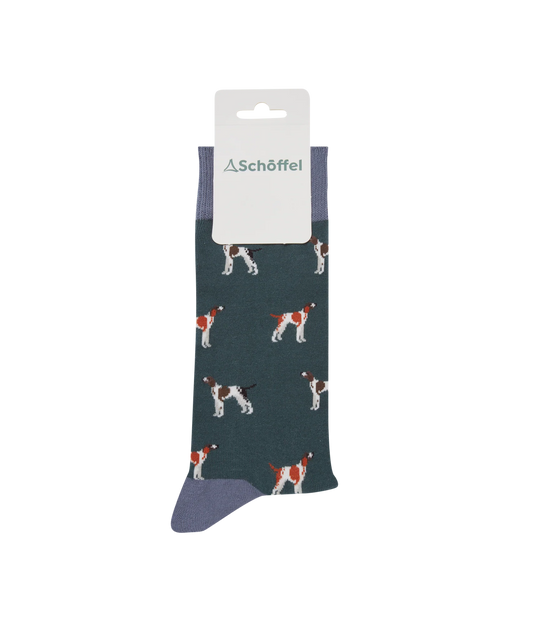 Schoffel Mens Countrywear, the Men'S Single Cotton Sock in Green Pointer