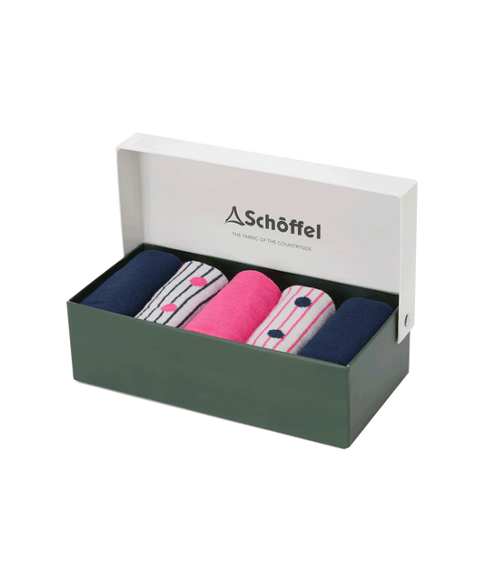 Schoffel, Ladies Bamboo Sock (Box Of 5) - (Navy/Pink Mix)