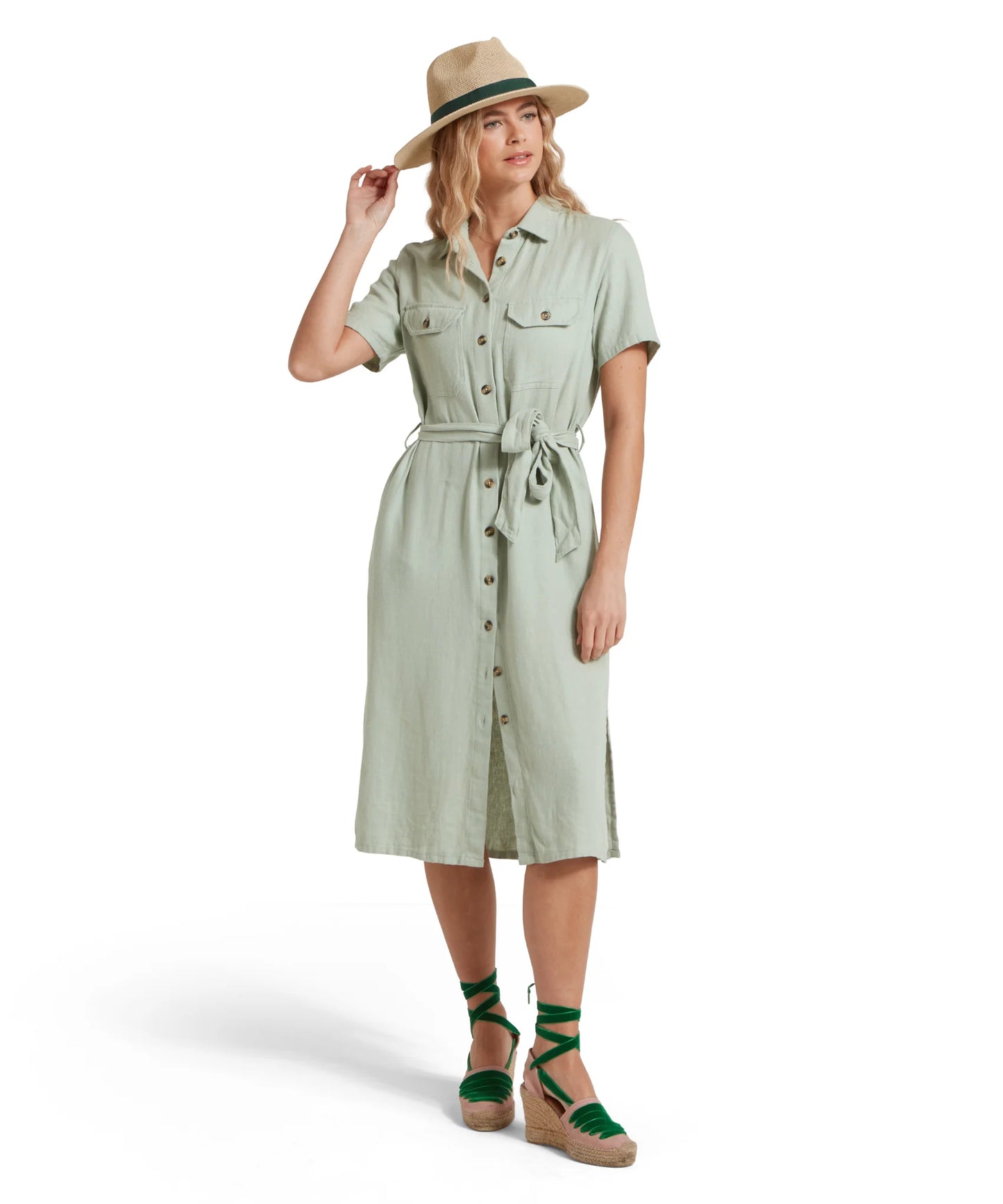 Schoffel Ladies, the Daisy Linen Dress in Aqua Grey