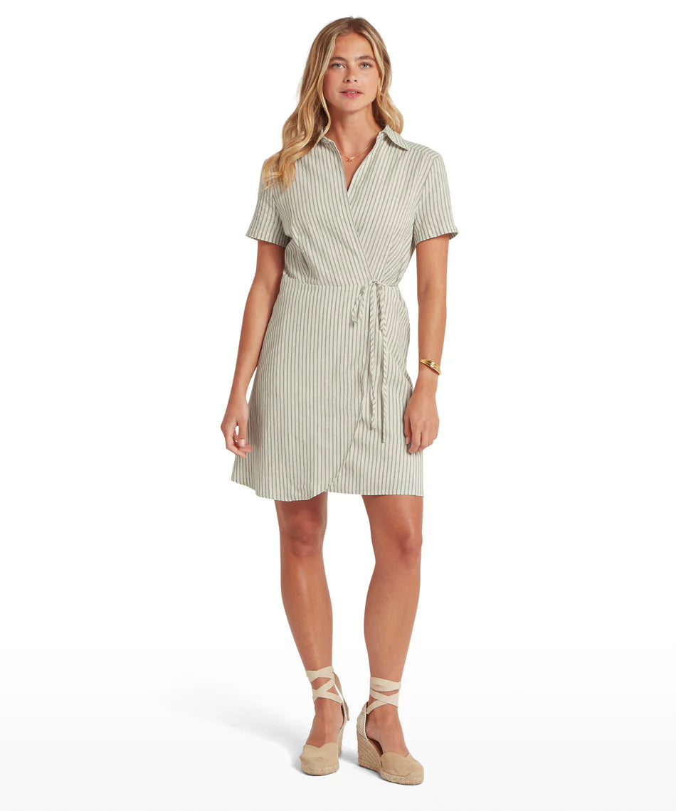 Schoffel Dress , the Fleur Linen Dress (Agave Green Stripe)