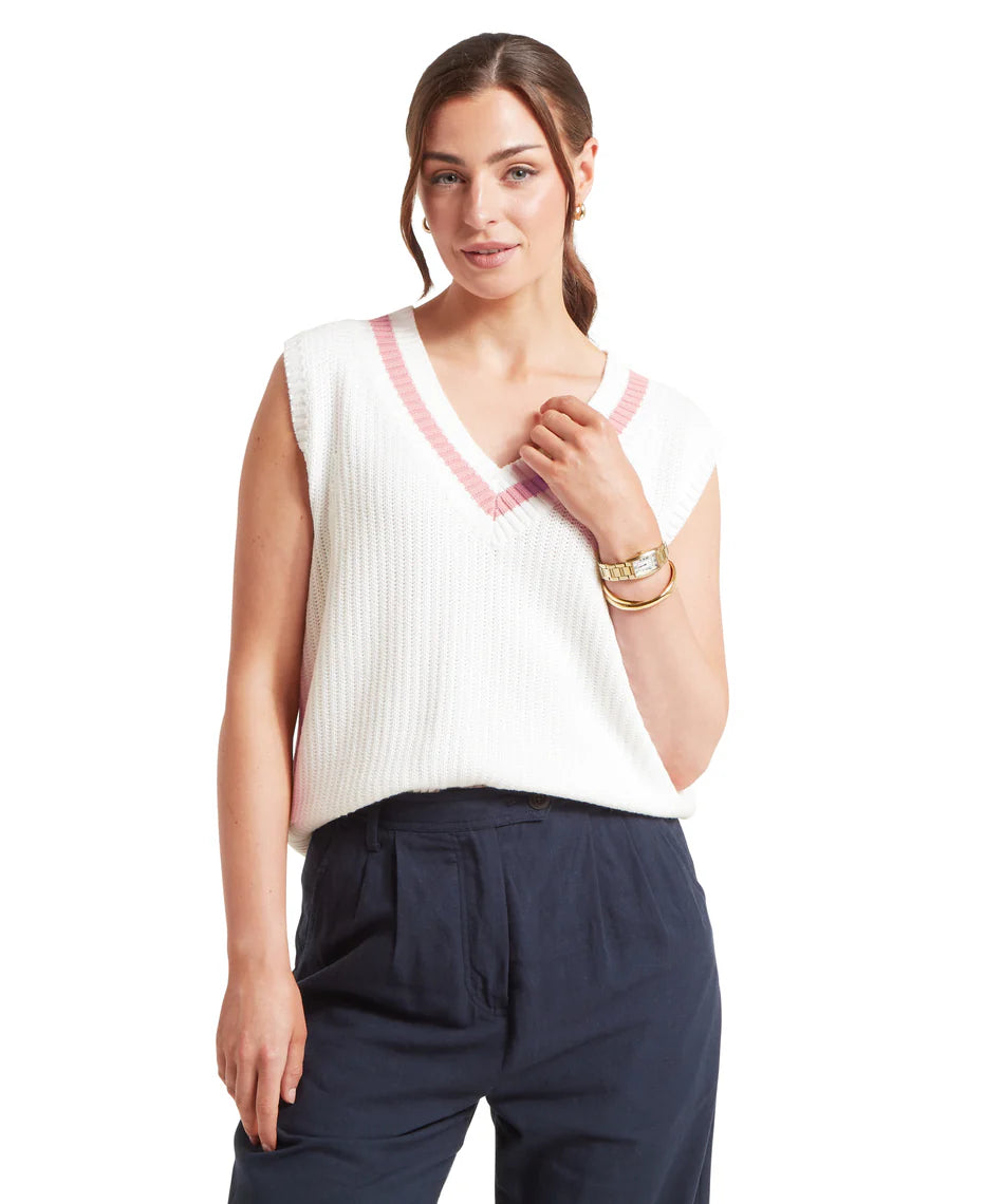 Schoffel Knitwear , the Hambledon Vest (Soft White/Blush)