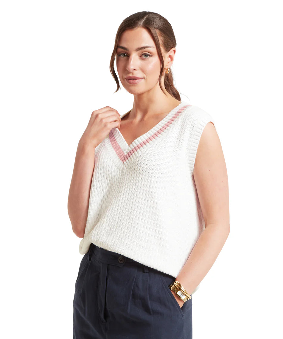 Schoffel Knitwear , the Hambledon Vest (Soft White/Blush)