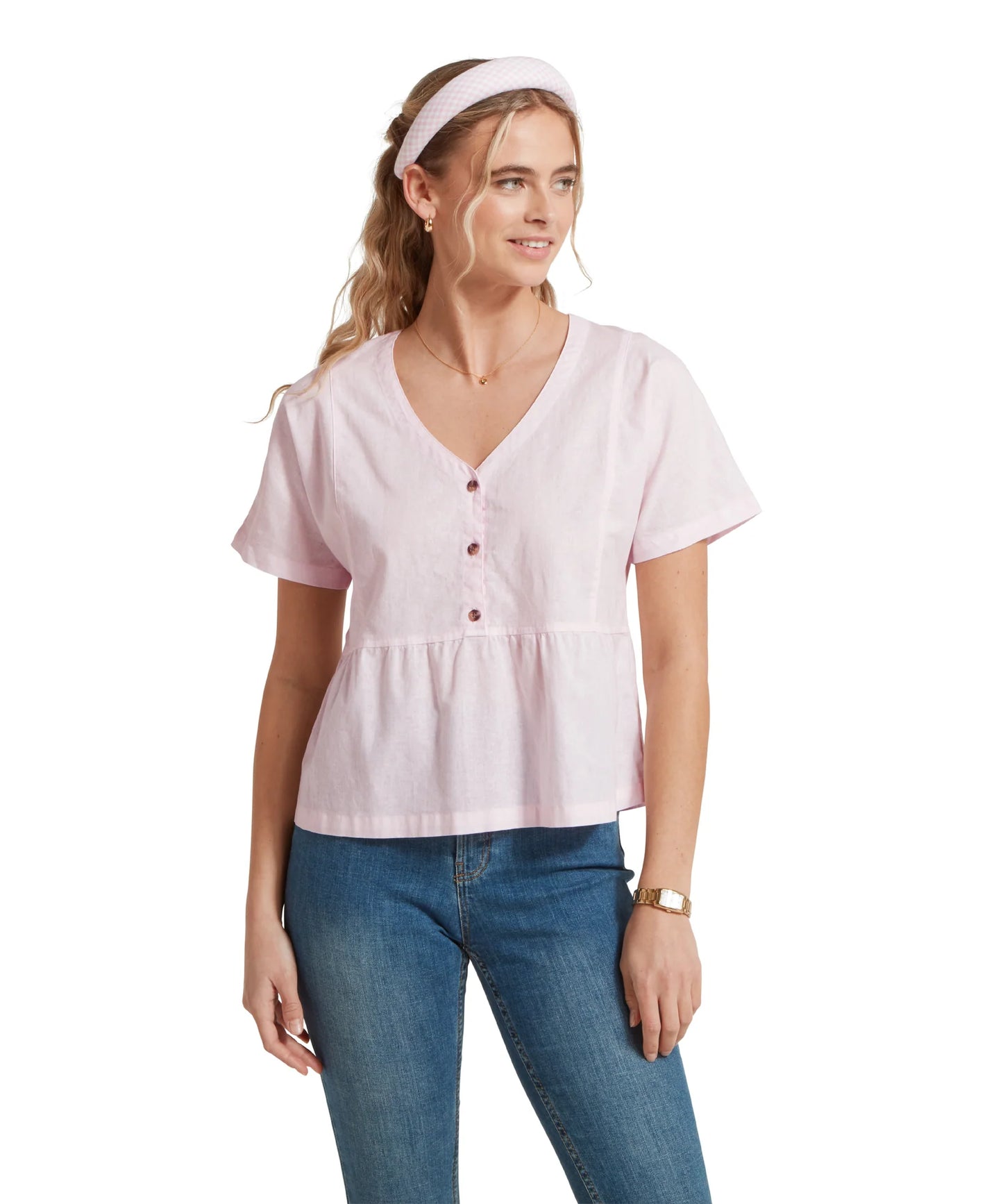 Schoffel Ladies, the Lavenham Linen Top in Pale Pink