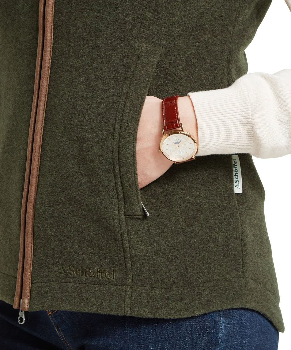 Schöffel Ladies Countrywear, the Lyndon II Fleece Gilet in Dark Olive