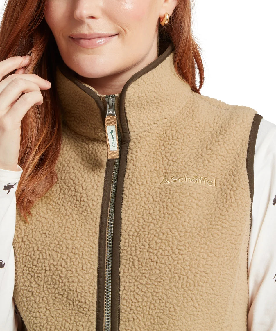 Schöffel Ladies Countrywear, the Lyndon Retro Fleece Gilet in Tan