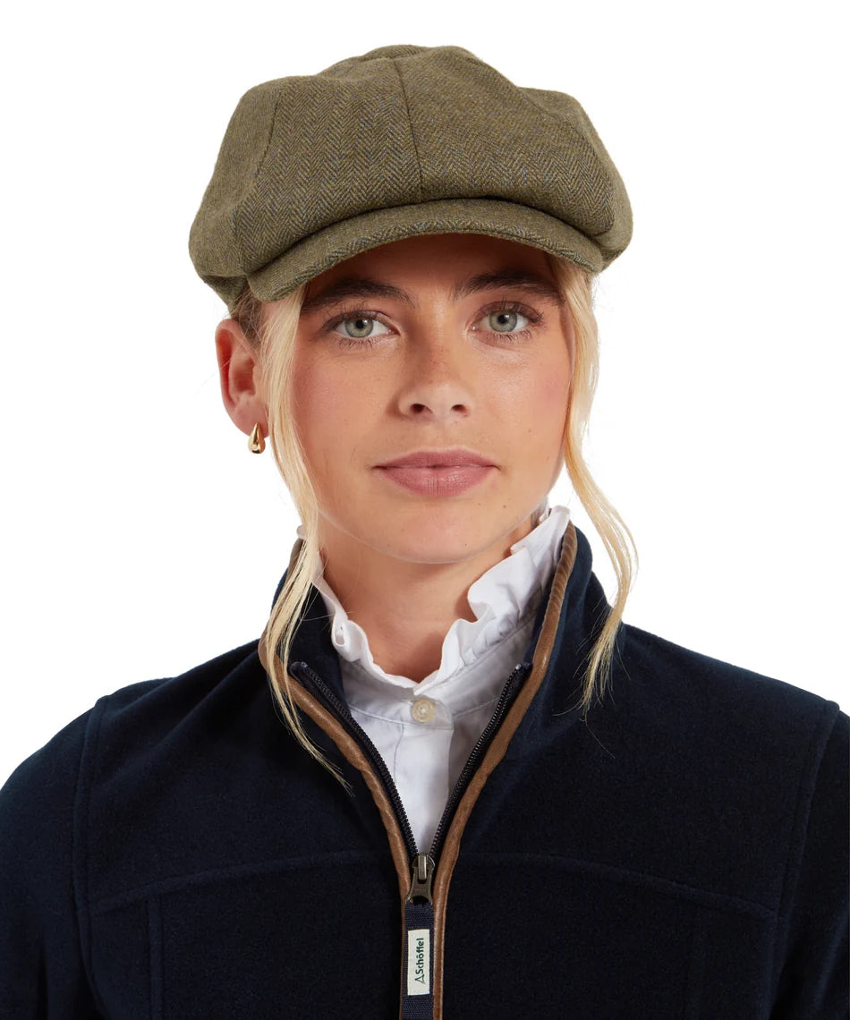 Schöffel, Ladies Newsboy Cap - (Loden Green Herringbone Tweed)