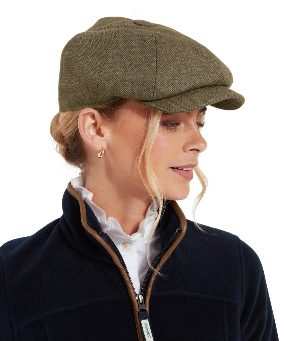 Schöffel, Ladies Newsboy Cap - (Loden Green Herringbone Tweed)