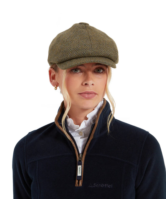 Schoffel, Ladies Newsboy Cap - (Loden Green Herringbone Tweed)