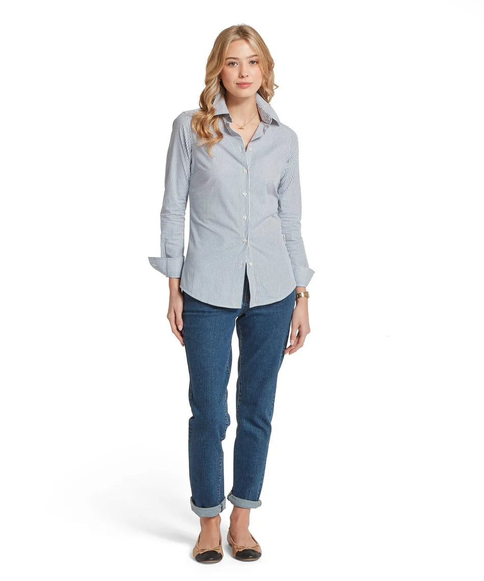 Schöffel, the Norfolk Shirt in Force Blue Stripe