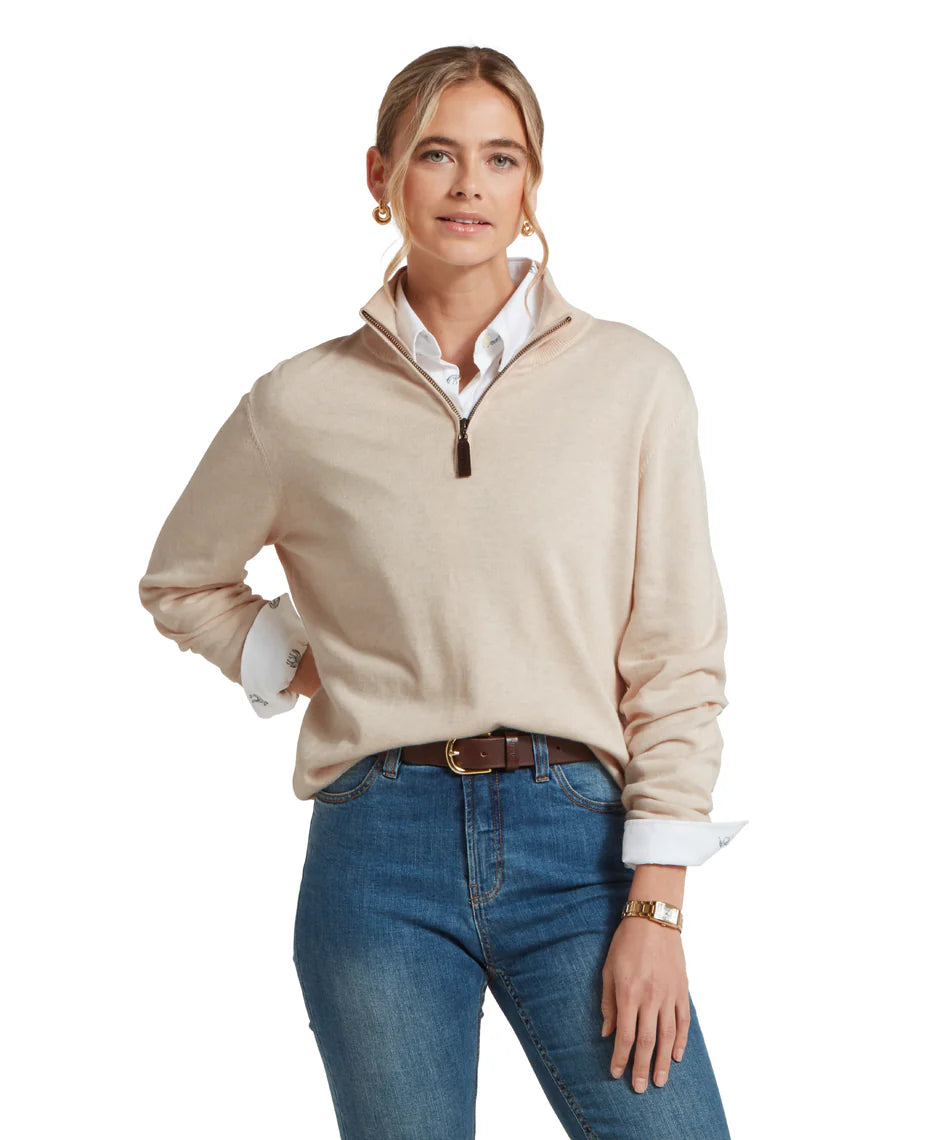 Schoffel Knitwear , the Polperro Pima Cotton 1/4 Zip (Oat)