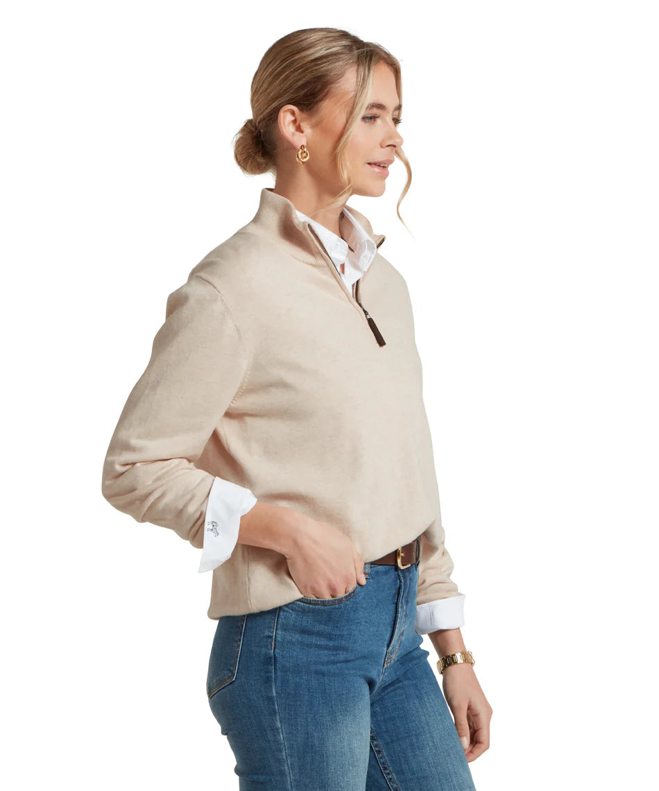 Schoffel Knitwear , the Polperro Pima Cotton 1/4 Zip (Oat)