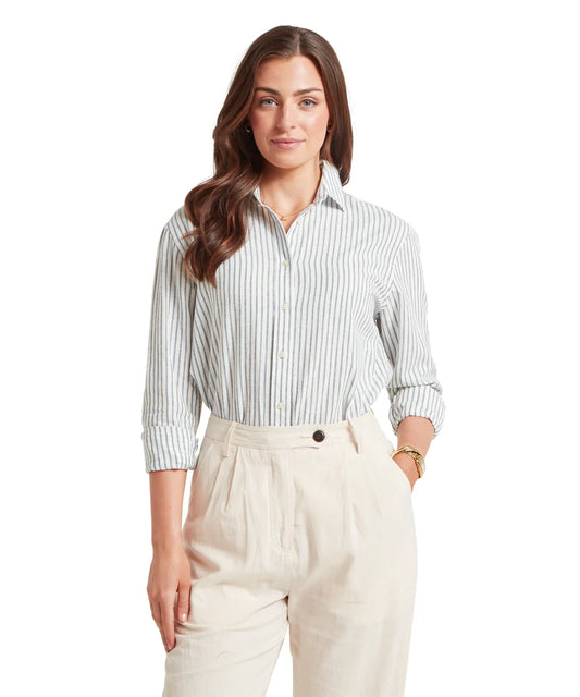 Schoffel Shirts , the Salthouse Linen Shirt (Blue Stripe)