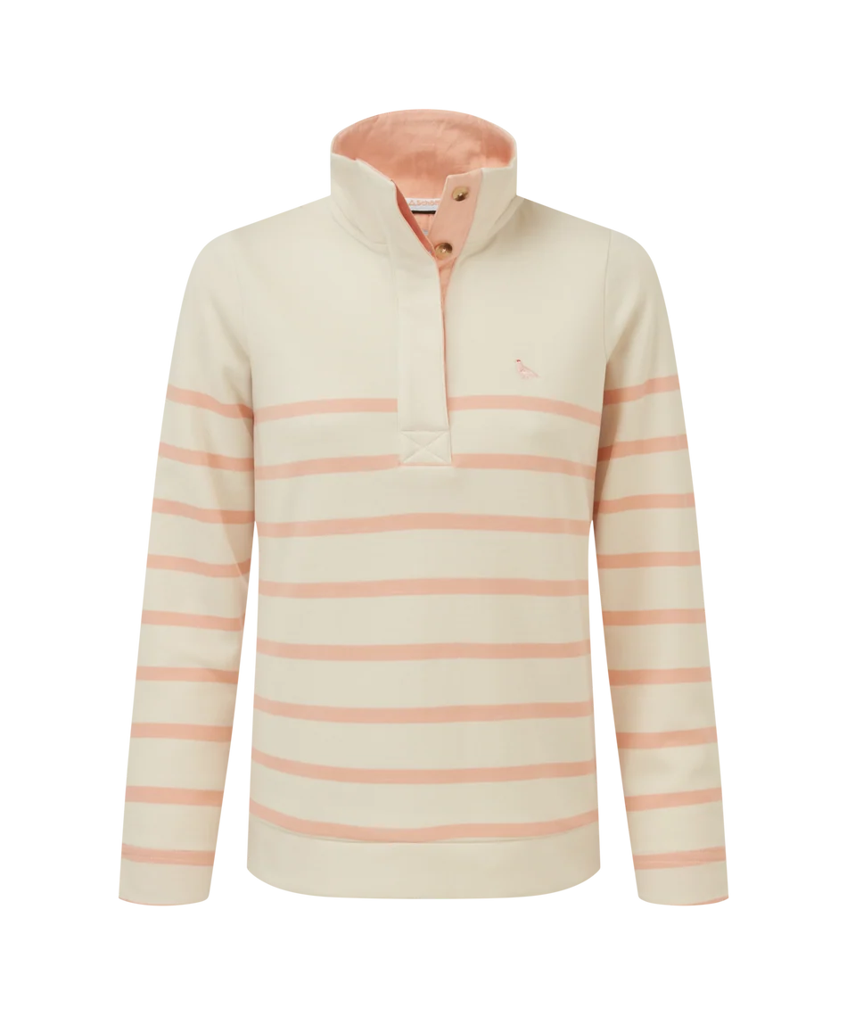 Schöffel Knitwear , the Sandown Sweatshirt (Pale Stone/Coral Peach Stripe)