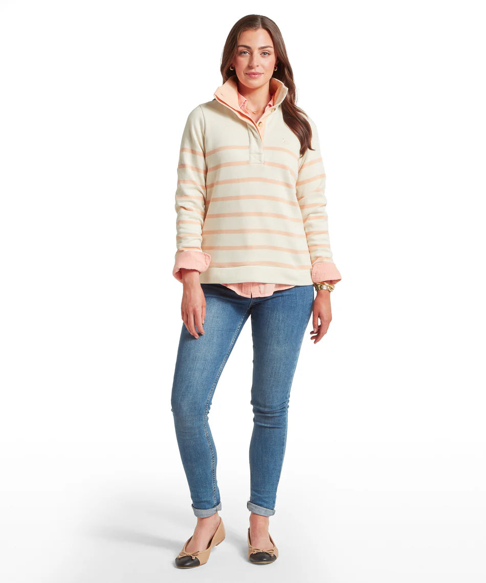 Schoffel Knitwear , the Sandown Sweatshirt (Pale Stone/Coral Peach Stripe)