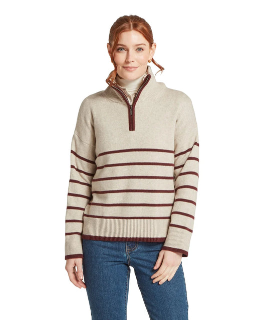 Schöffel, the Sandsend 1/4 Jumper in Oatmeal/Port