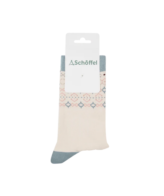 Schöffel, the Women'S Single Cotton Sock in Pale Stone Fairisle