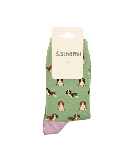 Schoffel, Ladies Single Cotton Sock - (Green Spaniel)