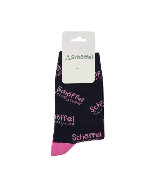 Schoffel, Ladies Single Cotton Sock - (Pink Countrywear Logo)