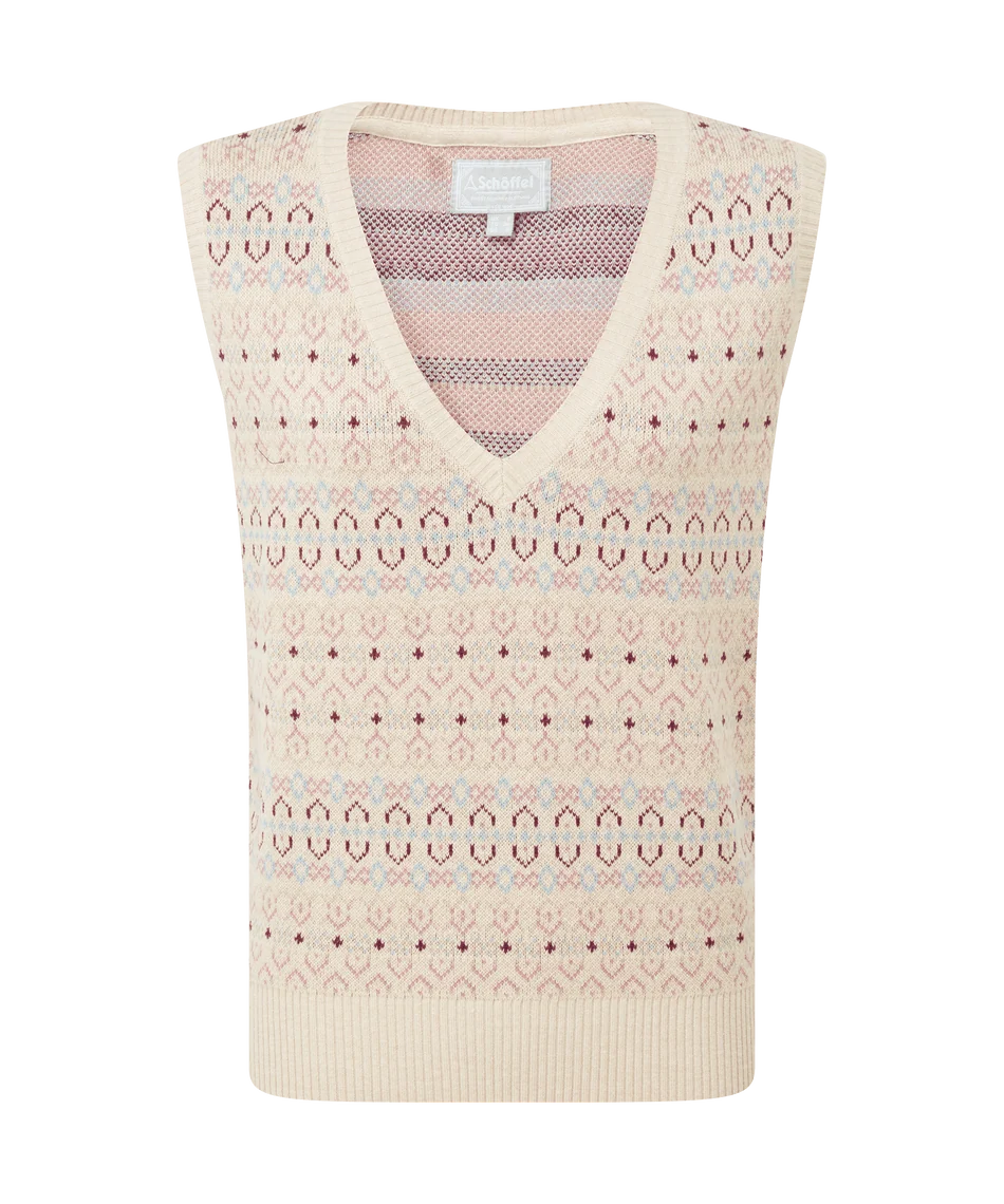 Schöffel, the Tresness Fairisle Vest in Port/Lake Blue