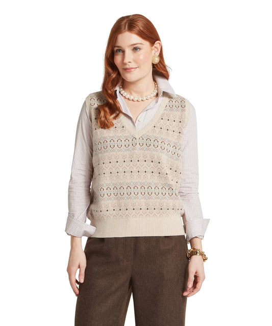 Schöffel, the Tresness Fairisle Vest in Port/Lake Blue