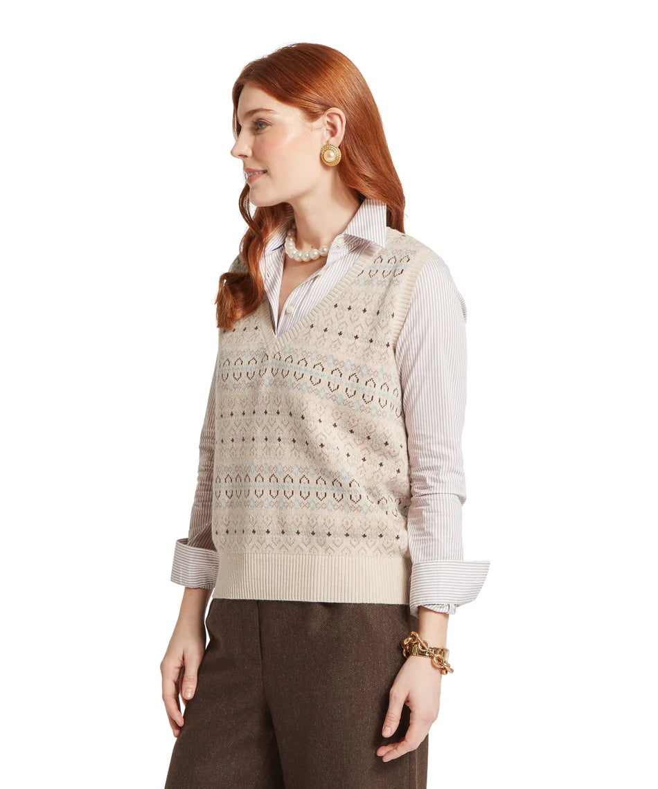 Schöffel, the Tresness Fairisle Vest in Port/Lake Blue