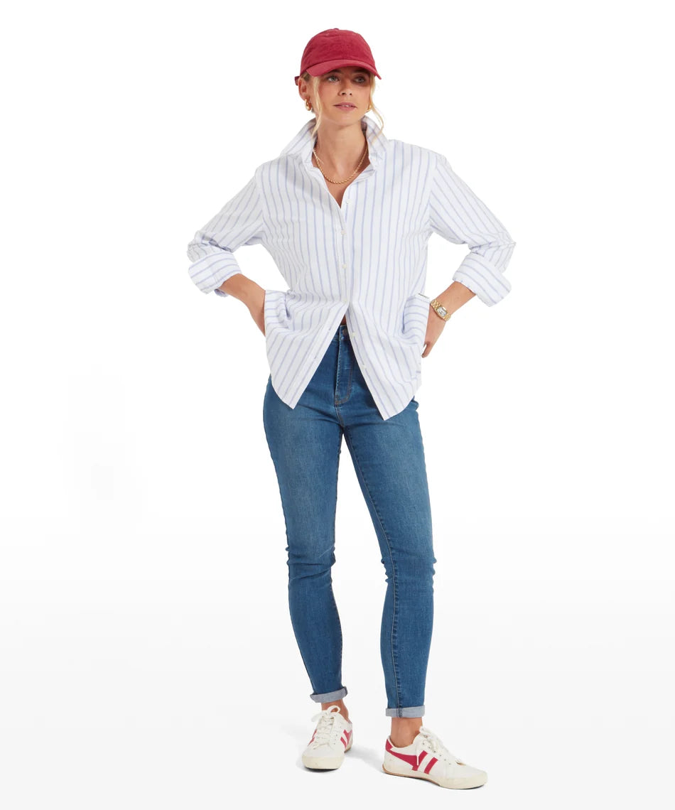 Schöffel Ladies, the Walberswick Oxford Shirt in Blue Stripe