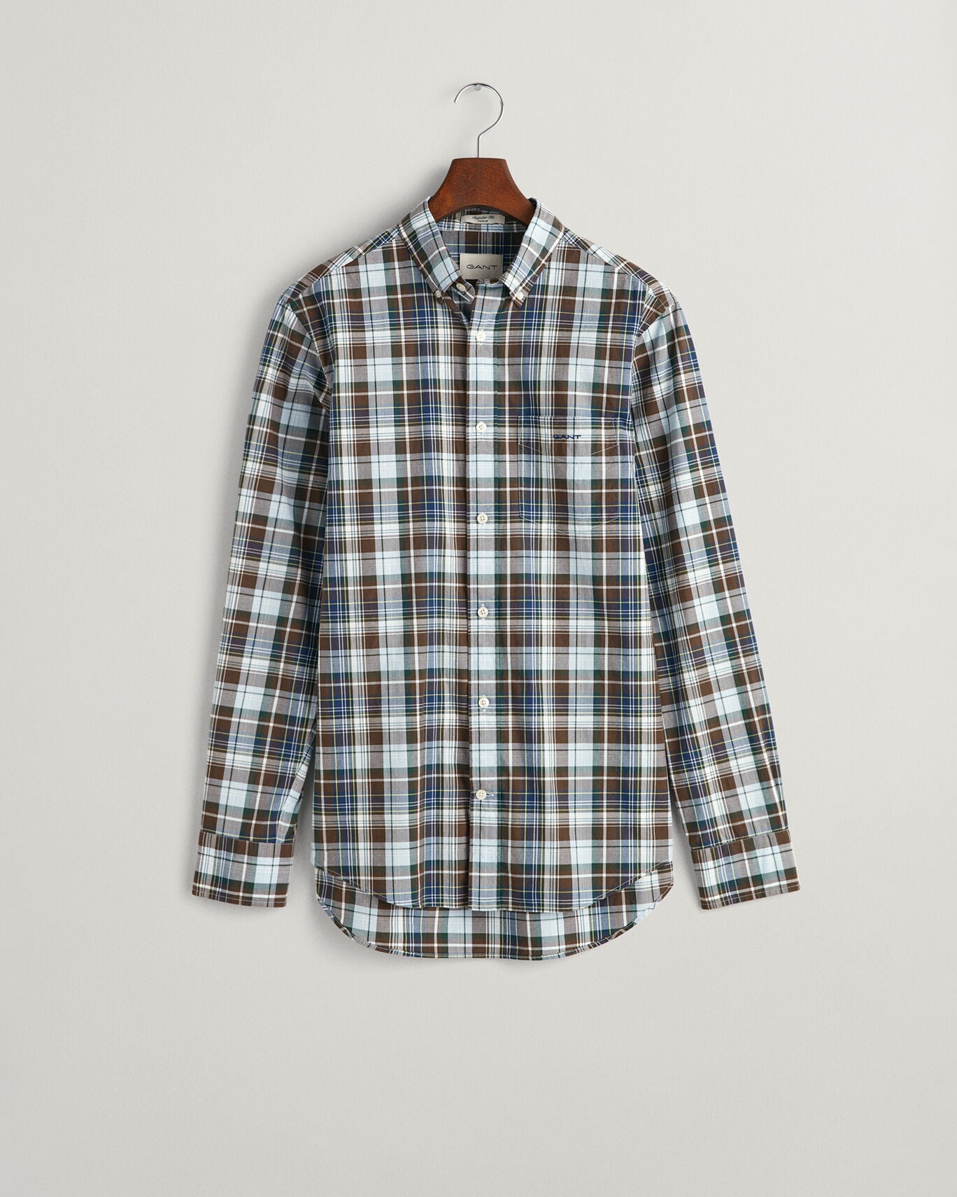 Gant, The Regular Fit Poplin Medium Check Shirt -Rich Brown
