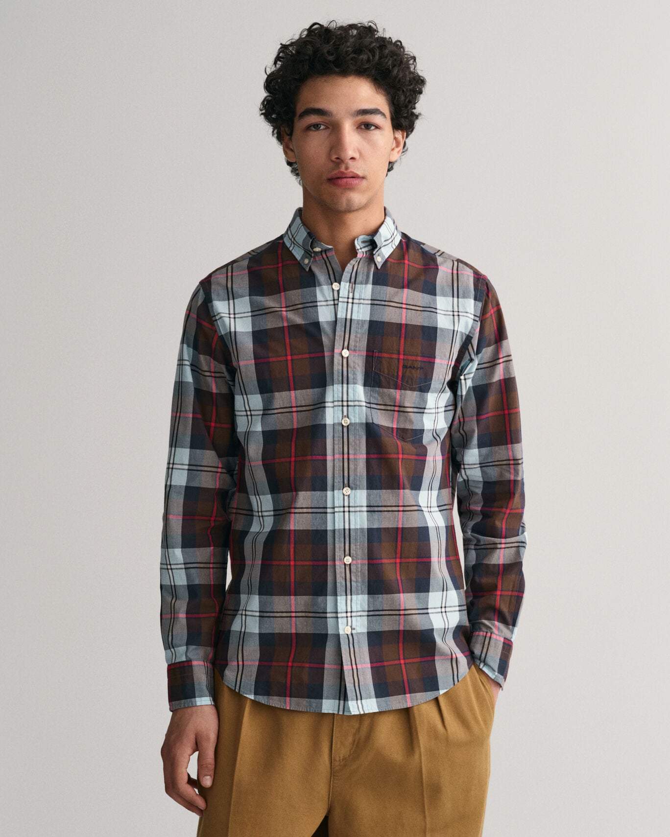 Gant, The Regular Fit Poplin Large Check Shirt -Rich Brown