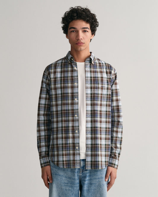 Gant, The Regular Fit Poplin Medium Check Shirt -Rich Brown