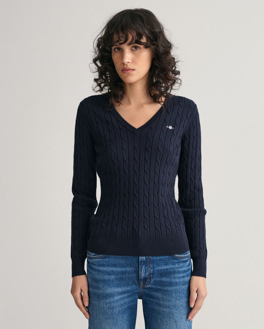 Gant, the Stretch Cotton Cable V-Neck