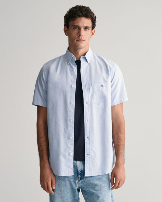 Gant Regular Oxford Short Sleeve Shirt (Light Blue)