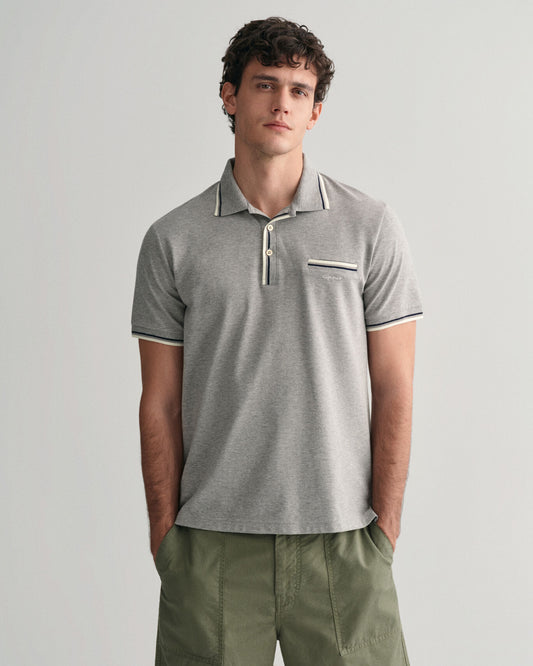 Gant 2-Col Tipping Short Sleeve Pique Polo (Grey Melange)