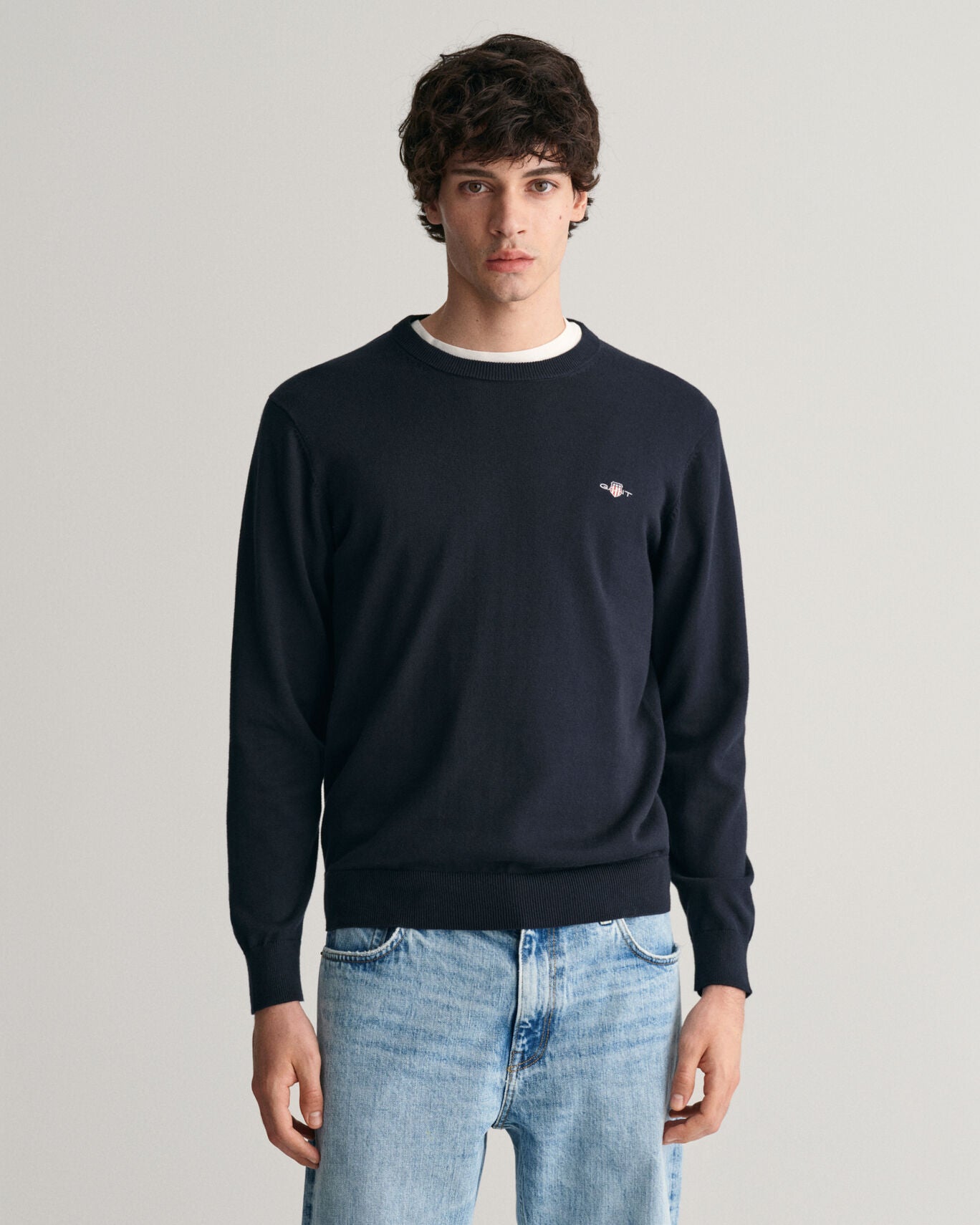 Gant Classic Cotton Crew Neck Jumper (Evening Blue)