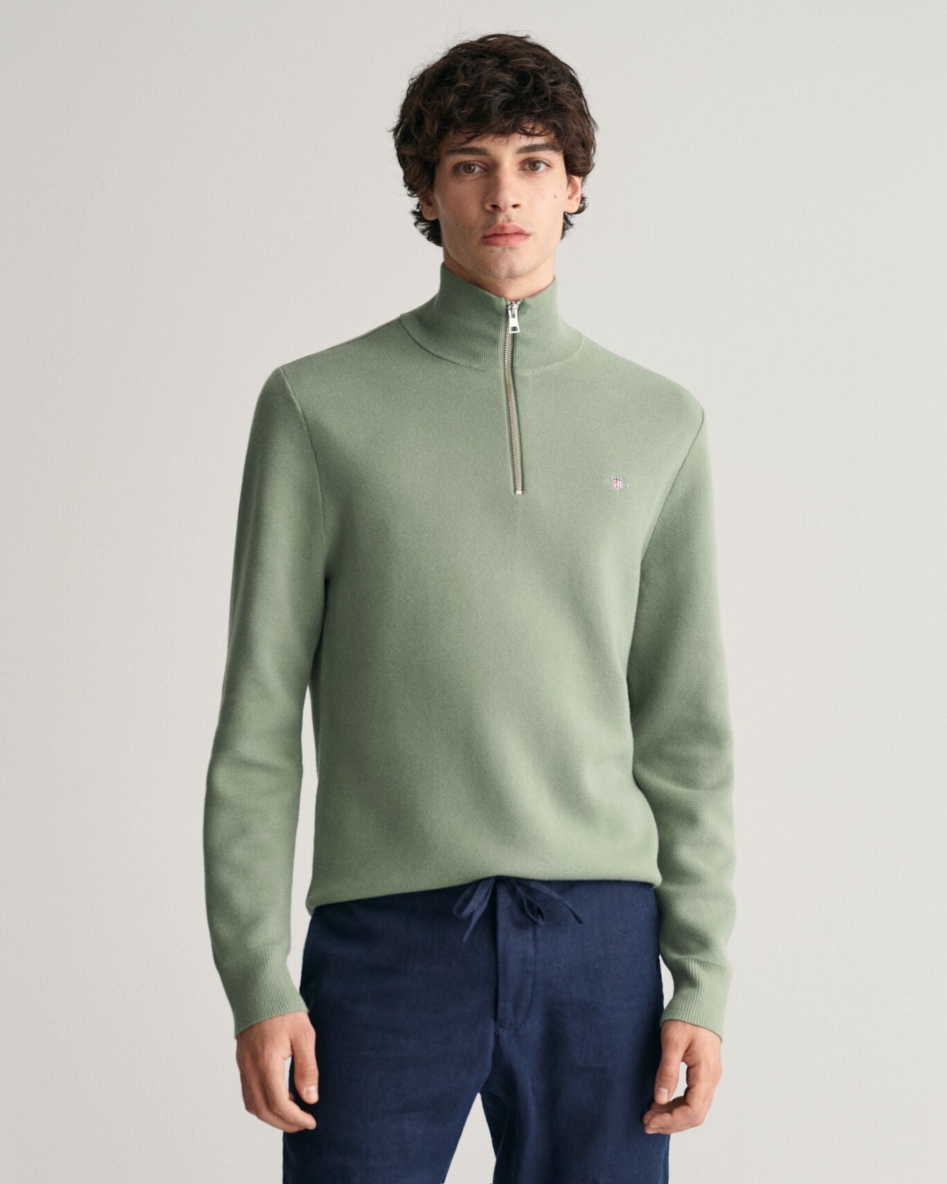 Gant Milano Knit Cotton Half Zip (Kalamata Green)