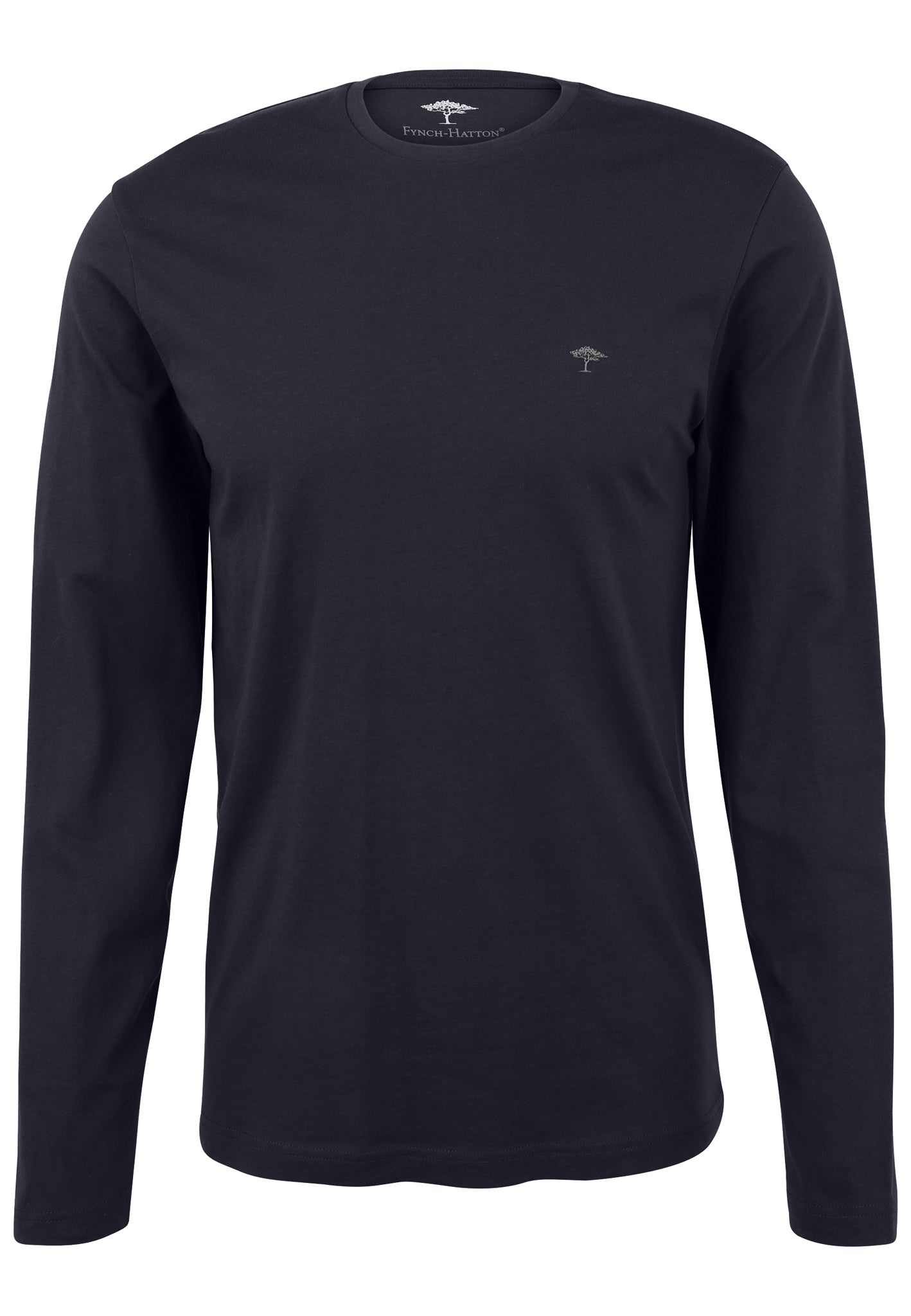 Fynch Hatton Pure Cotton Crew Neck Long-Sleeved Shirt, T-shirt in regular Classic fit.   Chosen in a navy colour. ( 1221  1510 685)