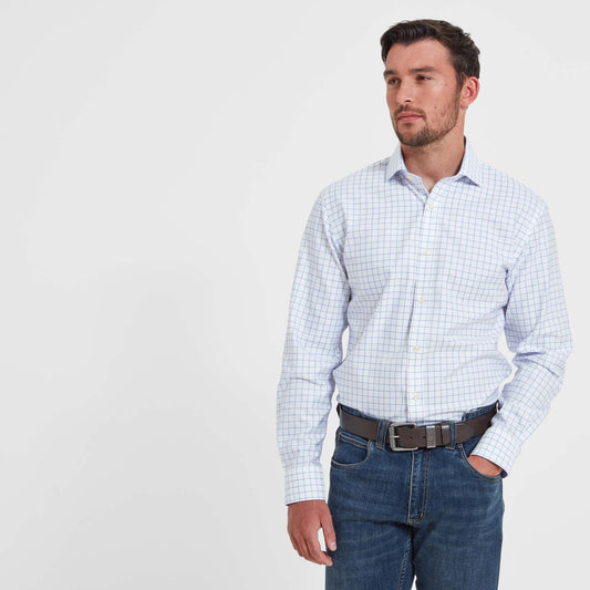 Schoffel Shirts, the Greenwich Tailored Shirt - Light Blue Check