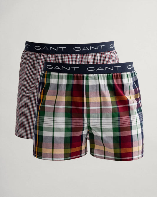 GANT 2 Pack Checked Woven Boxers - Evening Blue