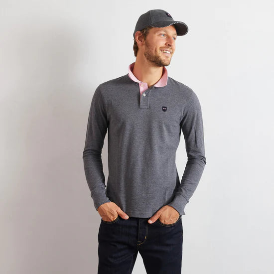 Eden Park Long Sleeve Polo with Contrast Collar